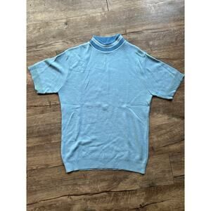 Vintage 50s Blue Knit Mock Neck‎ Sweater Shirt Medium